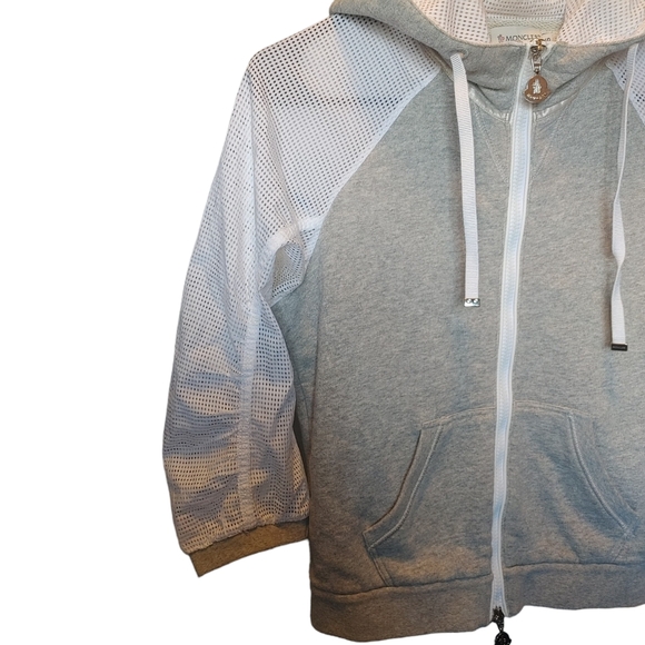 MONCLER - Authentic Luxury 3/4 Sleeve Grey White Mesh Zip Up Hoodie Small - Picture 7 of 11